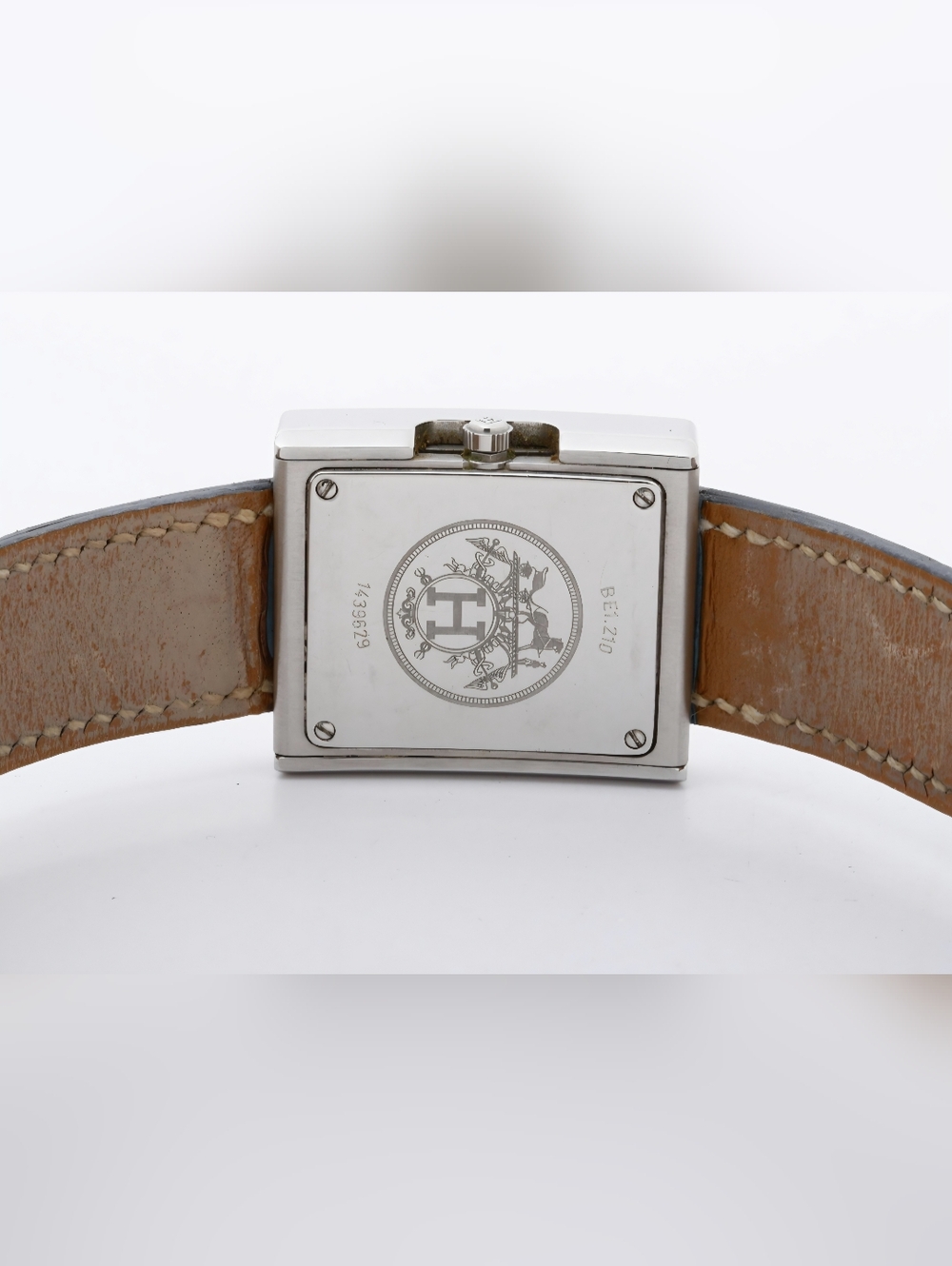 Hermès Paris Square Stainless Steel Womens Watch Light Blue Leather Strap - Picture 5 of 8